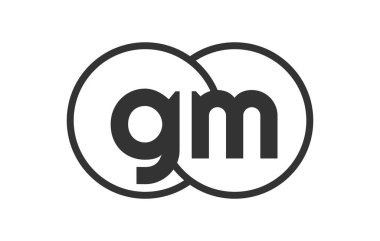 GM şirket amblemi, ana hatları yuvarlak ve iki birleşik dairenin logo şablonu, marka kimliği, logoti. Vektör Sonsuzluk sembolü