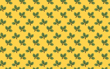Canlı sarı arka plan, tekrar eden yeşil yapraklarla süslenmiş. Tekstil baskıları, web sitesi geçmişi ya da yeni, doğadan esinlenilmiş bir tasarıma ihtiyaç duyan her proje için mükemmel..