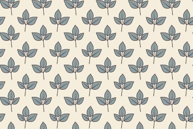 Zarif, pürüzsüz desenli, soluk bej arka planda tekrar eden şekilli deniz mavisi yaprakları. Tekstil tasarımı, duvar kağıdı ya da web sitesi geçmişi için mükemmel.