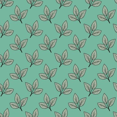 Zarif yeşil, pürüzsüz desenli, stilize gri yapraklı. Tekstil baskıları, duvar kağıtları, ambalajlar ve internet siteleri için mükemmel. Her tasarıma doğanın ve entelektüelliğin bir dokunuşunu ekler.