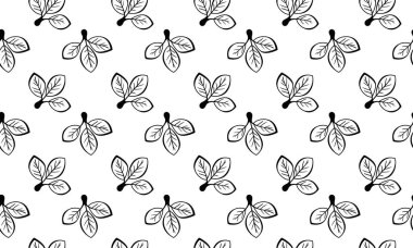 Şık, siyah ve beyaz desenli, stilize yaprak kümeleri. Tekstil baskıları, duvar kağıtları, ambalaj tasarımı ve çeşitli dijital uygulamalar için mükemmel..