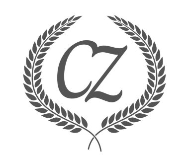 İlk harf C ve Z, CZ monogram logo tasarımı defne çelengi. Kaligrafi yazı tipli lüks amblem.