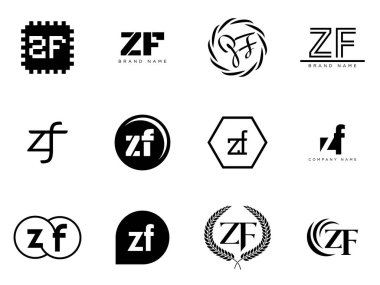 ZF logo şirketi şablonu. Z harfi ve f logoti. Tasarım elemanları ile farklı klasik serif harfleri ve modern kalın metin ayarla. İlk yazı tipi tipografisi.