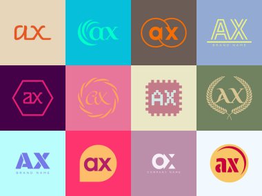 AX logo şirketi şablonu. A ve X harfleri logoti. Tasarım elemanları ile farklı klasik serif harfleri ve modern kalın metin ayarla. İlk yazı tipi tipografisi.