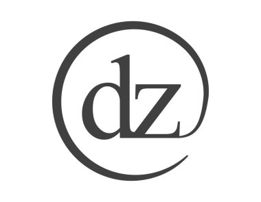 Daire şeklinde e-posta işareti tarzında iki harfli DZ logosu. İş dünyasının D ve Z yuvarlak logosu