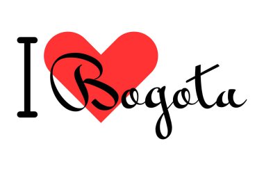Bogota 'yı seviyorum, Kolombiya şehri. Kırmızı kalpli el yazısıyla yazılmış mektuplar. Vektör illüstrasyonu, modern tasarım