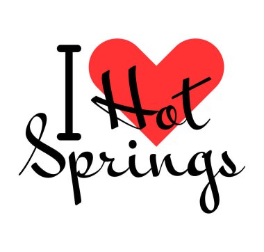 Hot Springs 'i seviyorum, Amerika Birleşik Devletleri. Kırmızı kalpli el yazısıyla yazılmış mektuplar. Vektör illüstrasyonu, modern tasarım