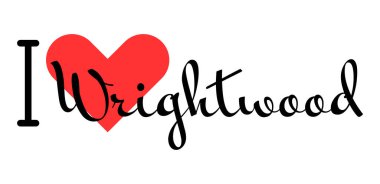 I love Wrightwood, city of United States. Hand drawn letters with red heart. Vector illustration lettering, modern design clipart