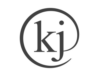 KJ logo from two letter with circle shape email sign style. K and J round logotype of business company clipart