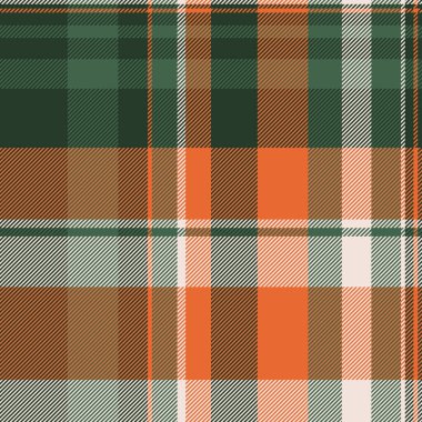 Halka açık tekstil, okul desenli ekose kumaş kontrolü. Konfor arkaplan vektör dokusu turuncu ve koyu renk paleti ile tartan.