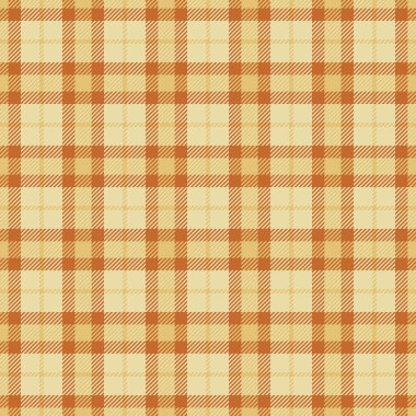 Cazibeli ekose kumaş arka plan, vektör dokusunun tekrarı kusursuz. Açık ve turuncu renk paletinde doğal kontrol desenli tartan tekstil.