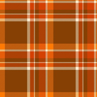 Sıcak turuncu ve kahverengi renklerde canlı sonbahar ekoseli desen. Sonbahar temalı tasarımlar, tekstil, web siteleri veya ambalaj için mükemmel. Çarpıcı çapraz çizgiler görsel ilgi ve doku ekler.