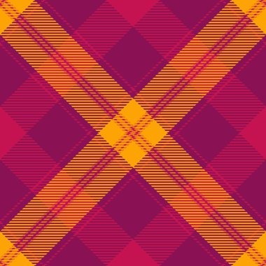 Kalın turuncu ve morumsu renkli canlı geometrik ekoseli desen. Moda, tekstil tasarımı veya modern arka planlar için mükemmel..