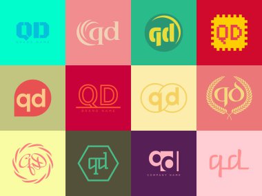 QD logo şirketi şablonu. Q ve D harfi logoti. Tasarım elemanları ile farklı klasik serif harfleri ve modern kalın metin ayarla. İlk yazı tipi tipografisi.