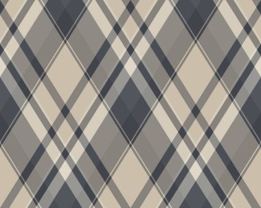 Sessiz bej, gri ve koyu gri tonlarda zarif çapraz ekoseli desen. Web sitesi geçmişi, tekstil tasarımları veya şık kırtasiye ürünleri için mükemmel.