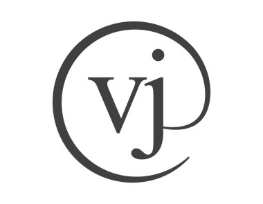 Daire şeklinde e-posta işareti tarzında iki harfli VJ logosu. V ve J, iş şirketinin logosu.