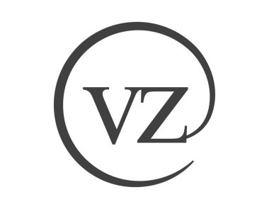 Daire şeklinde e-posta işareti tarzında iki harfli VZ logosu. V ve Z iş şirketlerinin yuvarlak logotları
