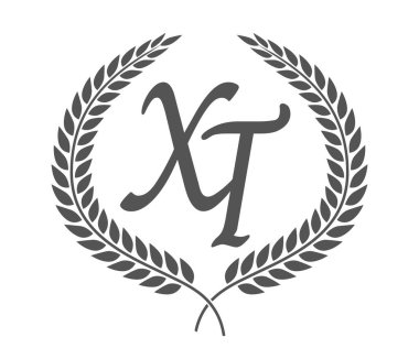 Initial letter X and T, XT monogram logo design with laurel wreath. Luxury emblem with calligraphy font. clipart