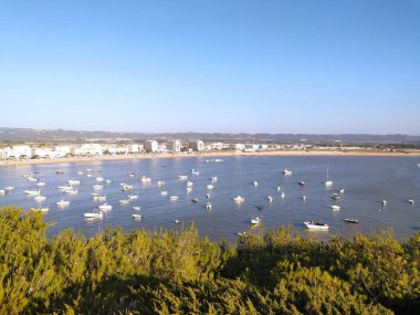 Açık mavi bir gökyüzünün altında sakin bir limanda demirlemiş sayısız teknenin bulunduğu canlı bir liman kasabasının nefes kesici bir perspektifi. Bu resim gibi manzara, kıyı yaşamının cazibesini yansıtıyor..
