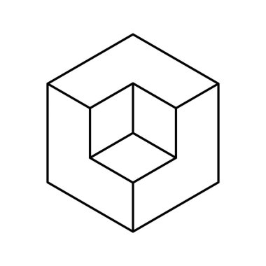 Birbirine kenetlenmiş bir küp tasarımının zarif çizgisi çizimi. Minimalist markalaşma, teknoloji, mimari veya geometrik modeller için mükemmel. Yazdırma ve ağ için uygun yüksek çözünürlüklü resim.