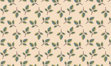 El çizimi çiçek desenli vektör tasarımı. Bitki ve yaprak ile basit bir süs. Kumaş baskı kumaşı.