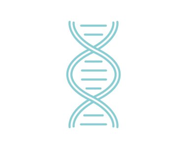 Temiz, minimalist DNA çift sarmallı yumuşak deniz mavisi çizimi. Bilim, sağlık, genetik ve biyoteknoloji projeleri için mükemmel..