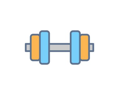 Canlı düz stil dambıl simgesi. Fitness uygulamaları, web siteleri, spor salonu broşürleri ya da sağlıkla ilgili bilgiler için mükemmel. Temiz tasarım çeşitli projelerde çok yönlülüğü garanti altına alır. İndir şimdi.