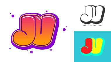 JV logo design for festival or party. Initial letter j and v in graffiti style. Creative modern lettering company name of font typography. Kids trendy logotype or identity. clipart