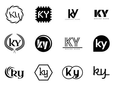 KY logo şirketi şablonu. K harfi ve y logosu. Tasarım elemanları ile farklı klasik serif harfleri ve modern kalın metin ayarla. İlk yazı tipi tipografisi.