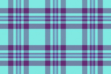 Kilt tekstil arka planı, dikişsiz, tişört kumaş desenli. Mavi ve mor renk paletinde tartan ekoseli vektör çapraz denetimi.