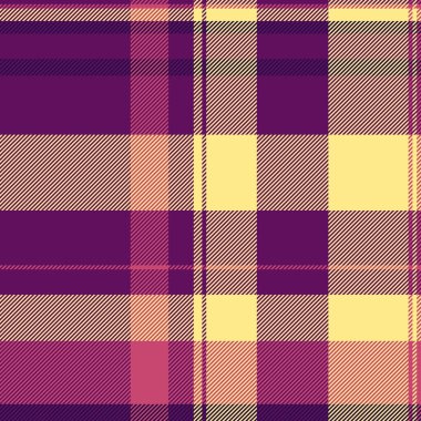 Tekstil arkaplan örtüsü, düzensiz kumaş kontrolü. Yaşlanmış vektör ekoseli dokusu eflatun ve açık altın rengi palette pürüzsüz.