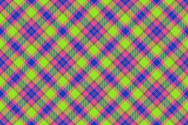 Kadınların moda kontrolleri kusursuz, eğri büğrü ekose kumaş. Kürklü arkaplan dokusu pembe ve yeşil renk paletinde tartan tekstil.