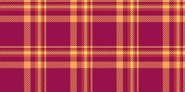 Periyodik kumaş ekose, asimetrik desenli tekstil kontrolü. Pembe ve turuncu renk paletinde boyutsuz vektör arkaplan dokusu.