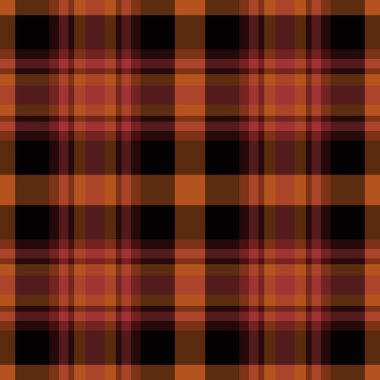 Süsleme vektör desenli ekose, 1970 'lerin kusursuz arka plan kumaşı. Kırmızı ve turuncu renk paletinde çok renkli kumaş dokusu kontrolü.