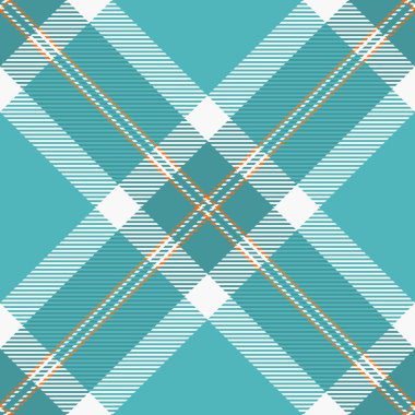 Ekoseli ekoseli bir çek, solmuş tekstil deseni. Cyan ve beyaz renk paletinde geniş kumaş arkaplan tartan vektörü.