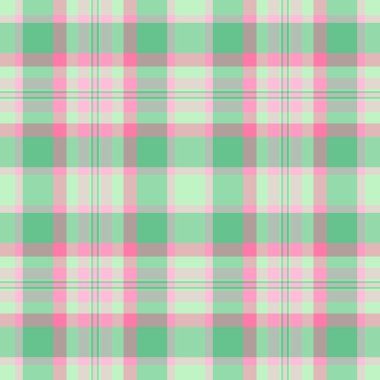 Karışık tartan vektör kontrolü, canlı ekose kumaş dikişsiz. Yeşil ve açık renk paletinde tekstil arkaplan deseni.