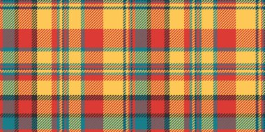 Sıcak tekstil dokusu vektörü, ekoseli tartan. Kehribar ve kırmızı renk paletinde arkaplan desensiz kumaşı karıştır.