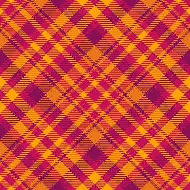 Sıcak turuncu ve morumsu renklerde canlı, soyut ekoseli desen. Tekstil tasarımı, web sitesi geçmişi ya da cesur geometrik estetik gerektiren her proje için mükemmel..