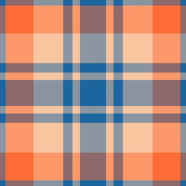 Parti vektör tekstil ekose, zarif tartan arkaplan. Boyutsuz kumaş Pastel ve turuncu renk paletindeki deseni kontrol et.