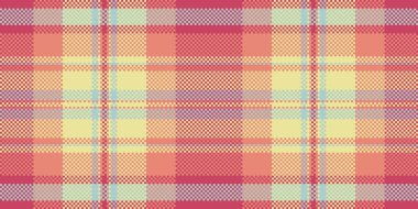 Arka plan tartan vektörünün dışında, pürüzsüz çek tekstilini tazele. Kadın desenli ekose kumaş kırmızı ve sarı renk paleti.