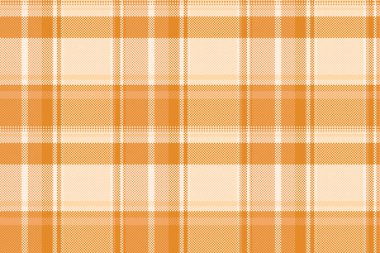 Ketensiz doku vektörü, çok renkli arkaplan tartanı. Örtülü kumaş kumaş turuncu ve antika beyaz renk paletiyle kaplanıyor..