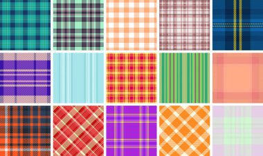 16 kusursuz ekose desenli canlı bir koleksiyon. Tekstil tasarımı, web sitesi geçmişi ya da moda projeleri için mükemmel. Bu çeşitli denetimler ve çizgiler sonsuz yaratıcı olanaklar sunar..