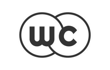 WC şirket amblemi, ana hatlı mermiler ve iki birleşik dairenin logo şablonu, marka kimliği, logotip. Vektör Sonsuzluk sembolü