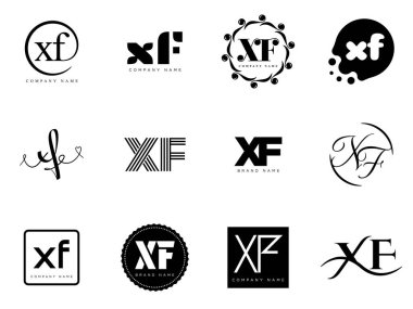 XF logo şirketi şablonu. Harf X ve f logoti. Tasarım elemanları ile farklı klasik serif harfleri ve modern kalın metin ayarla. İlk yazı tipi tipografisi.