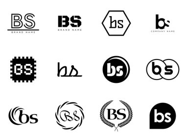 BS logo şirketi şablonu. B harfi ve logoti. Tasarım elemanları ile farklı klasik serif harfleri ve modern kalın metin ayarla. İlk yazı tipi tipografisi.