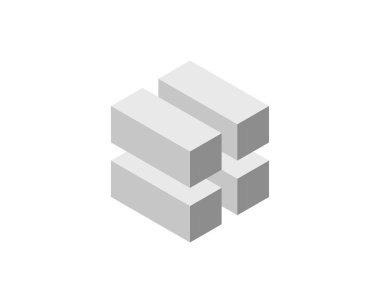 Küp logosu, geometrik vektör tasarımı. Kutu logoti şirketi, piksel biçiminde moda teknoloji amblemi.