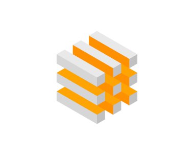 Küp logosu, geometrik vektör tasarımı. Kutu logoti şirketi, piksel biçiminde moda teknoloji amblemi.
