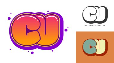 Festival ya da parti için CU logo tasarımı. C harfi ve u harfi grafiti tarzında. Yazı tipi tipografisinin yaratıcı modern harfleri. Çocukların trend logoti ya da kimliği.