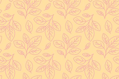 Yumuşak sarı arka planda, sevimli, pembe yaprak deseni. Tekstil tasarımı, duvar kağıdı, markalaşma ve web sitesi geçmişi için mükemmel. Basit, zarif ve çok yönlü..