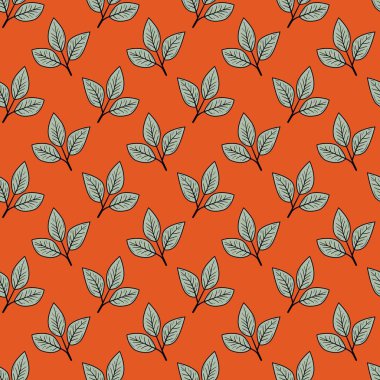 Canlı turuncu arka planda üç yapraklı tekrarlayan dalları içeren biçimsiz desenler. Tekstil tasarımı, duvar kâğıdı, ambalaj ya da modern botanik bir dokunuşa ihtiyaç duyan her proje için mükemmel..